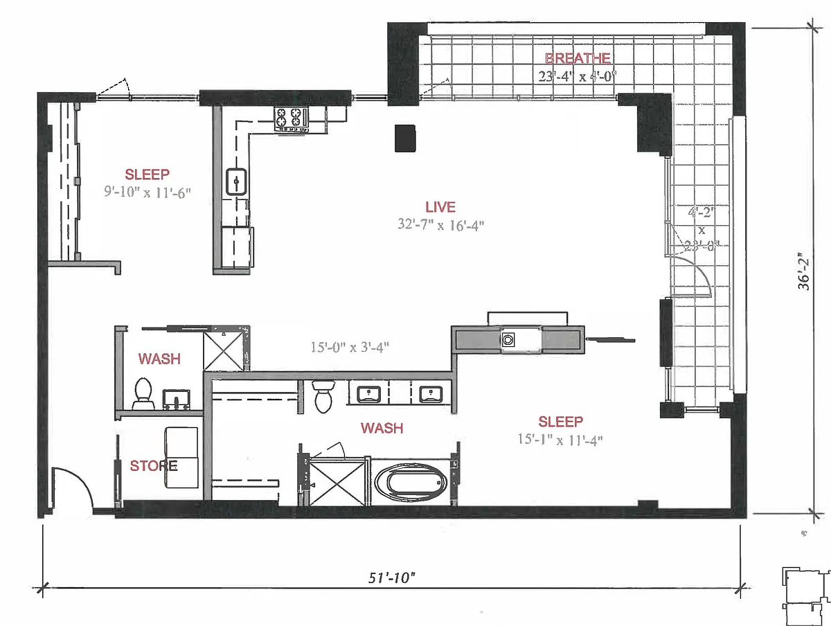 Floor plan 2 Bed 2 Bath B1