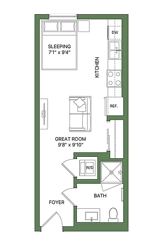 Floor plan Studio, 1 Bath - Apt F