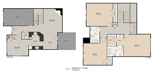 Floor plan C3 Three Bedroom Two 1/2 Bath Townhome