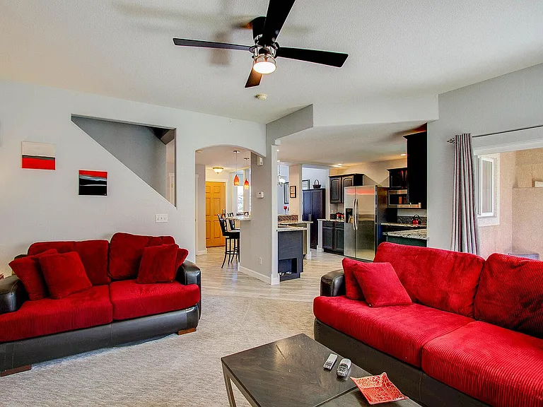 Cozy living room with a fireplace!