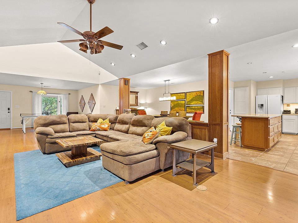 Living room, kitchen, and dining room