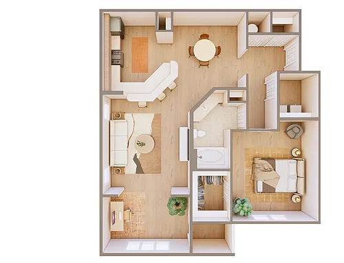 Floor plan 1 Bed 1 Bath w Sun Room