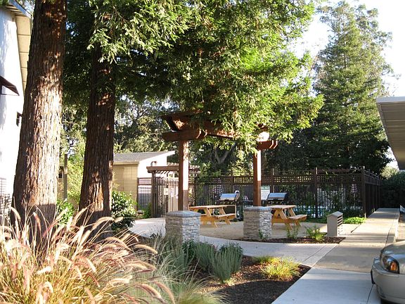 Along this path, you'll find your secure USPS mail kiosk. Bring your morning coffee, enjoy your mail in the morning sun under the redwoods.