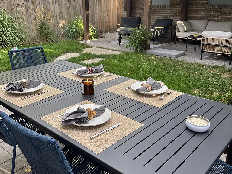 Newly renovated backyard is great for entertaining. Space for dining and covered pergola for shade or rain protection - Edison lights included in pergola