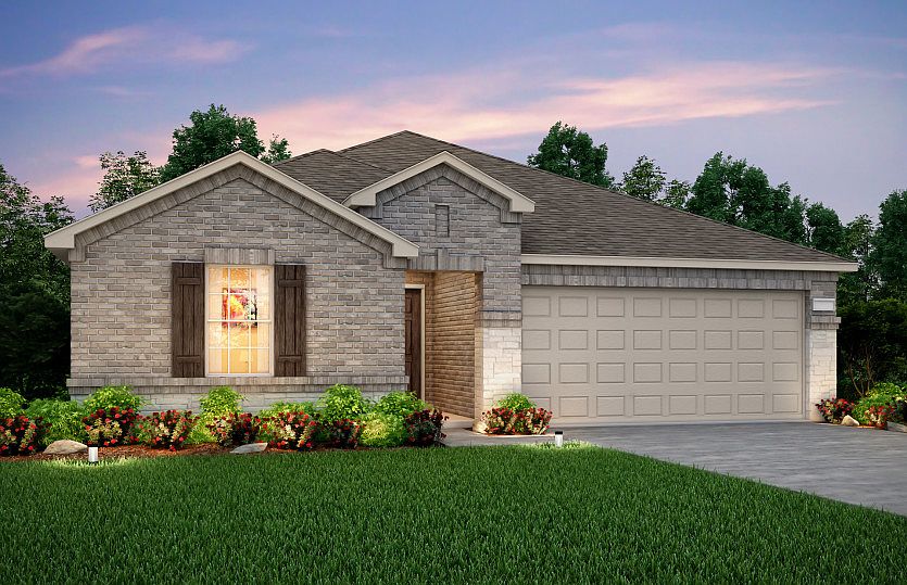 The Rayburn, a one-story home with 2-car garage, shown with Home Exterior Q