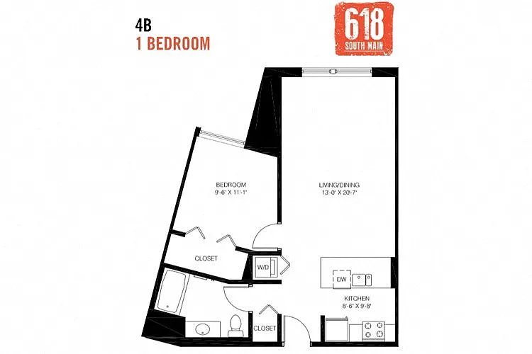 Floor plan 1 Bedroom 1 Bath 777 sq. ft.