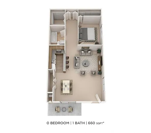 Floor plan One Bedroom - 660 sqft