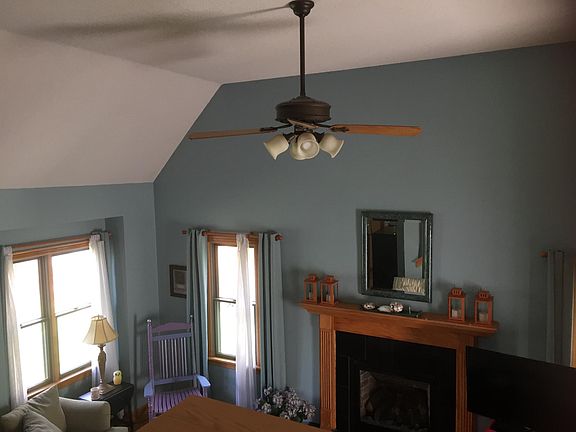 Living room with gas fireplace.