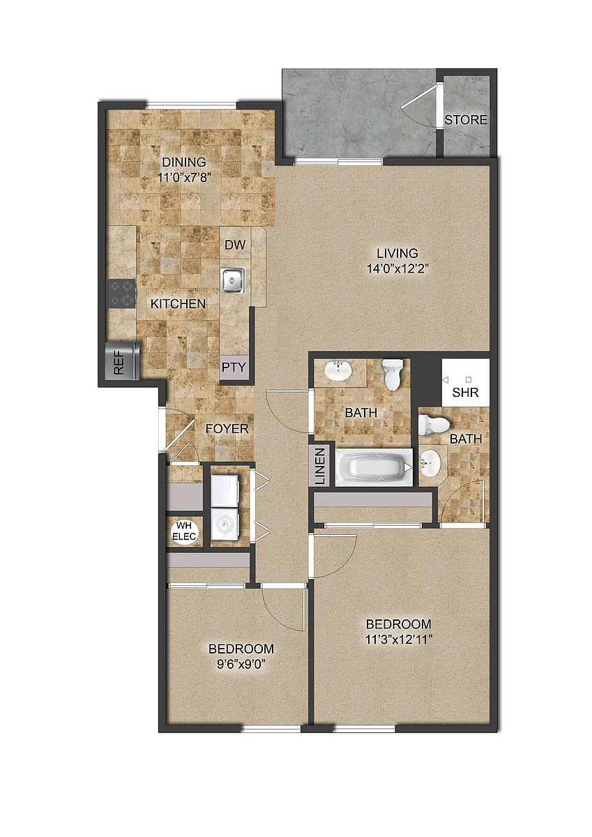 Floor plan 2 Bedroom 2 Bathroom - Small