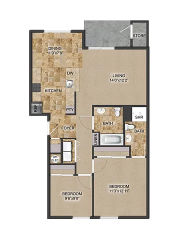 Floor plan 2 Bedroom 2 Bathroom - Small