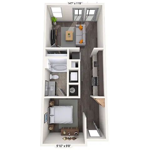 Floor plan Studio 0x1 484-525 SF