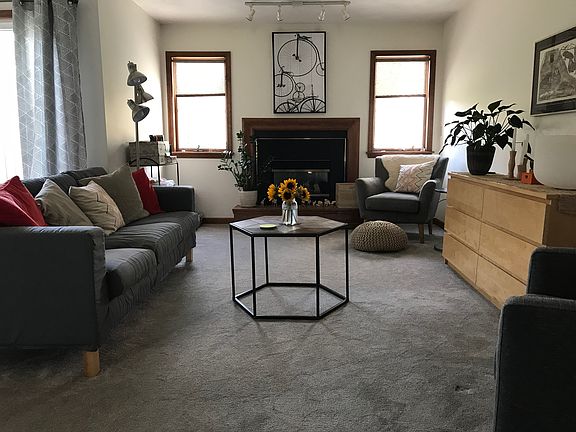 Living room with fireplace. 