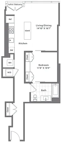 Floor plan 1 Bed - 1 Bath | A05
