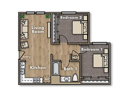 Floor plan 2-bedroom 1-bathroom