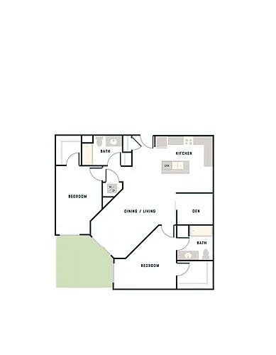 Floor plan 2 Bed, 2 Bath - West Apt N w/ Den
