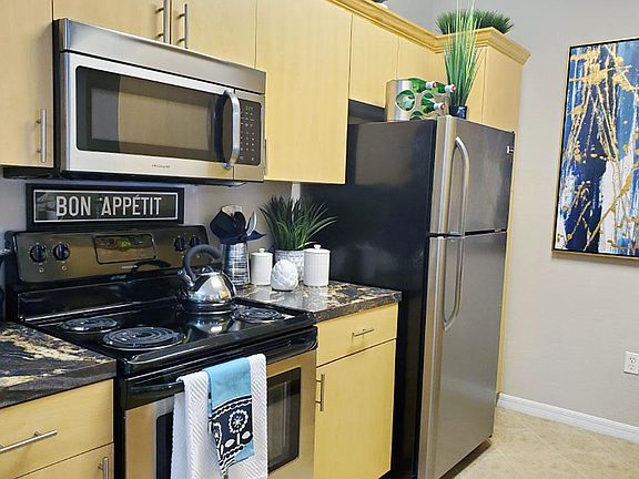 Our updated kitchens feature stainless steel appliances.
