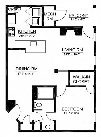 Floor plan A2 1 Bed 1 Bath