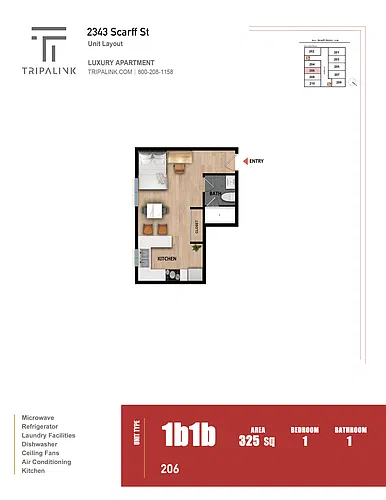 Floor plan 1 Bed 1 Bath - 325 sqft