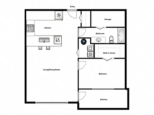 Floor plan 1 Bed 1 Bath 1820 A