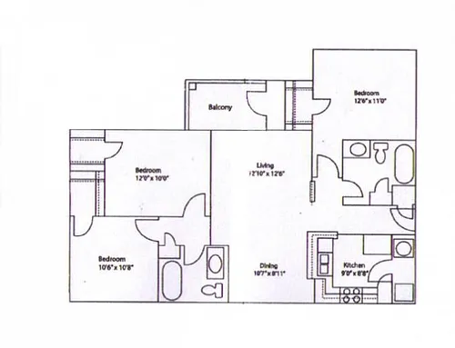 Floor plan 3 Bedroom, 2 Bath