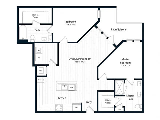 Floor plan Two Bedroom Two Bath (1187 SF)