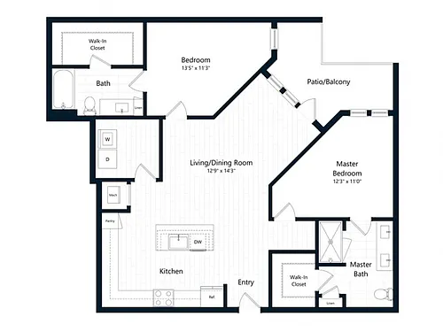 Floor plan Two Bedroom Two Bath (1187 SF)