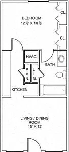 Floor plan 1 Bedroom 1 Bath Open