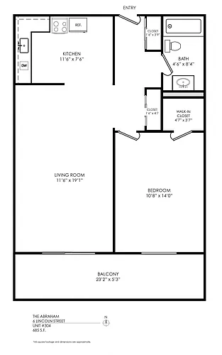 Floor plan 1 Bedroom - 1 Bathroom