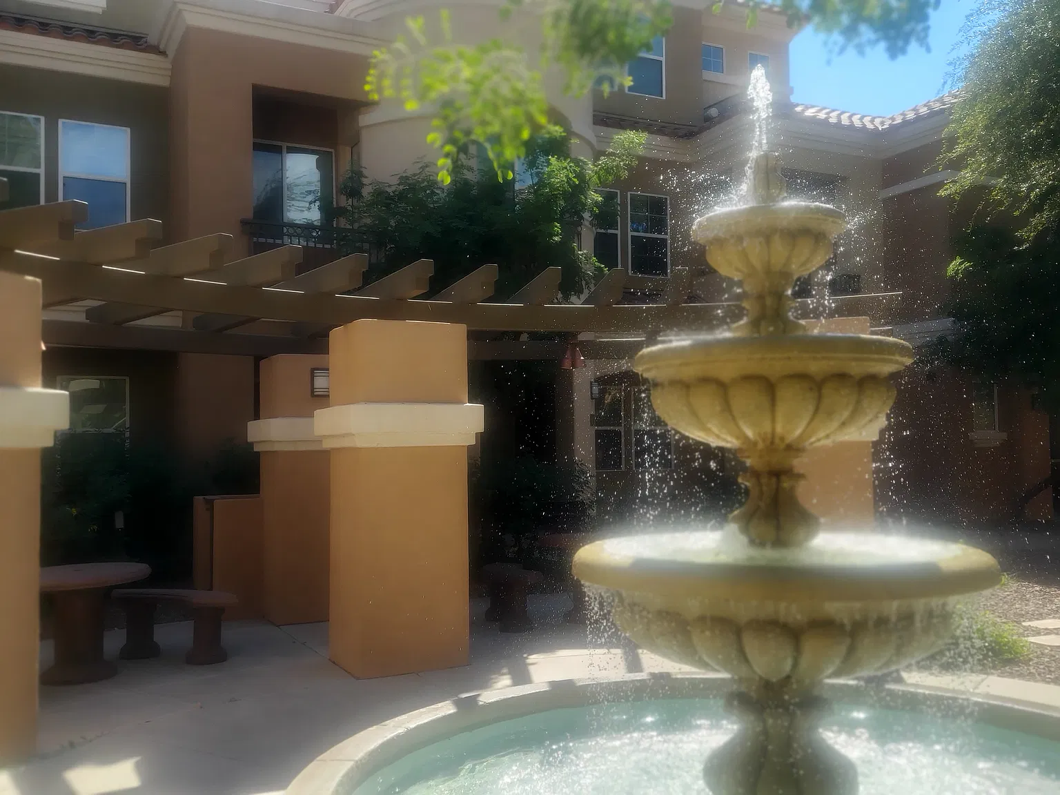 Fountain and ramada in front of the unit!