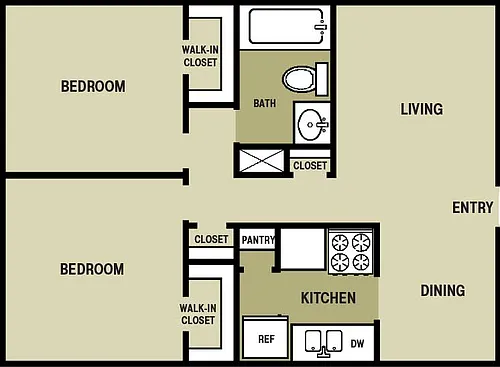 Floor plan 2 Bedroom 1 Bathroom