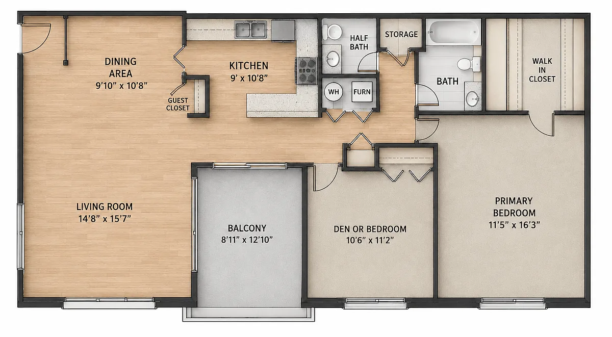 Floor plan The Estate - Two Bedroom 1.5 Bath