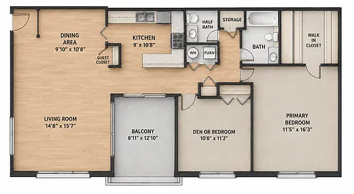 Floor plan The Estate - Two Bedroom 1.5 Bath