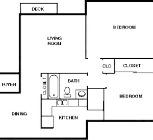 Floor plan 2 Bedroom 1 Bathroom