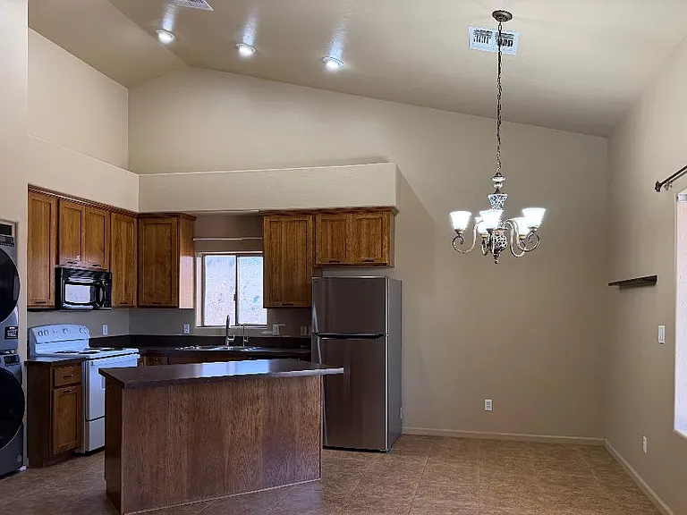 Open kitchen with dining area