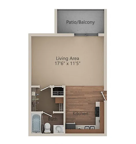 Floor plan Studio 1 Bath (400 sq ft)