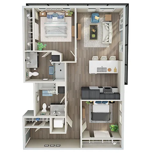 Floor plan Open 2 Bed, 2 Bath - MFTE - R