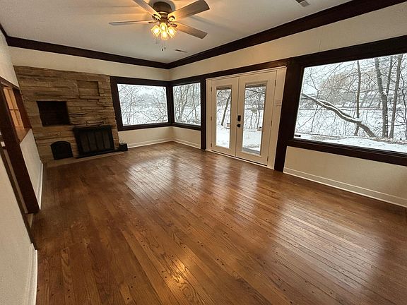 Family room with wood burning fireplace