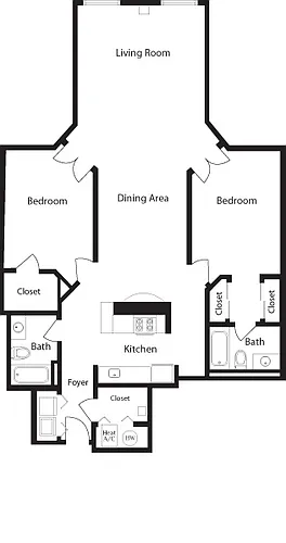 Floor plan K-BJ Two Bedroom, Two Bathroom