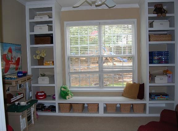 Built-In Shelves and Window Seat in Office/ or Playroom