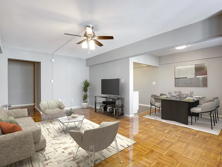 Living room and dining room (virtually staged)