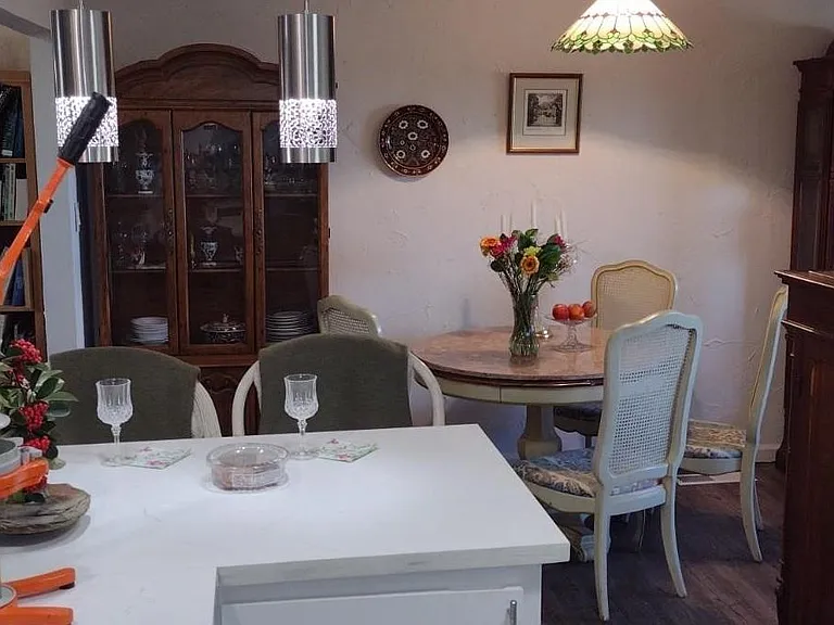 View from within kitchen to dining area