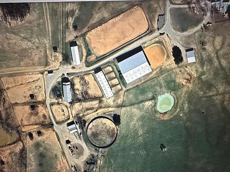 Aerial view of ranch improvements