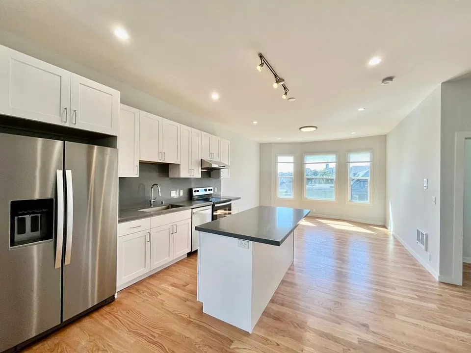 Kitchen with living room view
