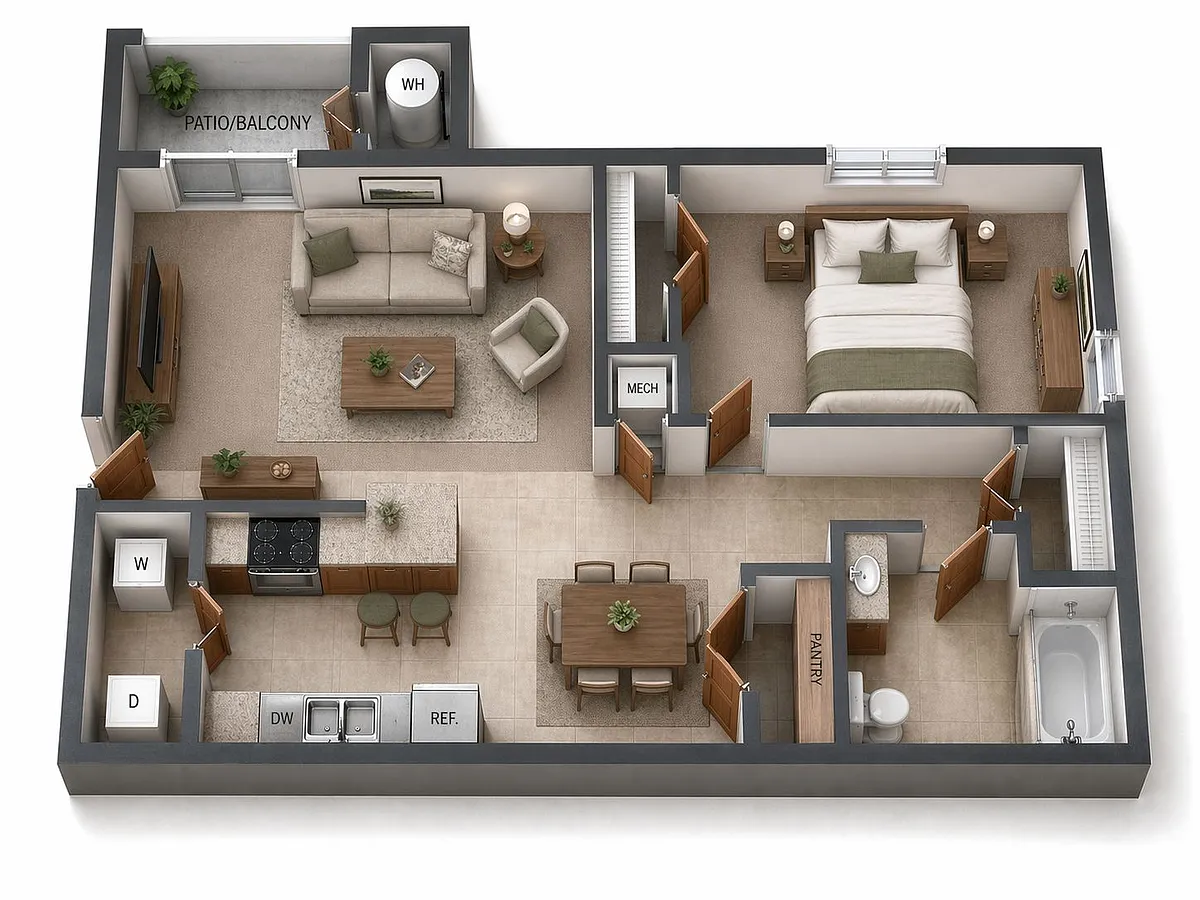 Floor plan 1 Bed | 1 Bath