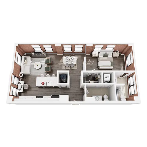 Floor plan The St. John - 1 Bedroom, 1.5 Bath