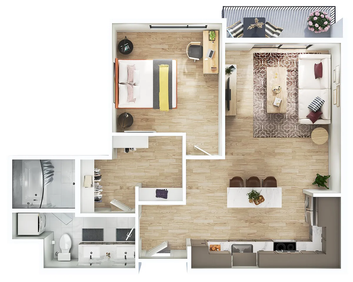 Floor plan Bluegrass- 1BR/1BA