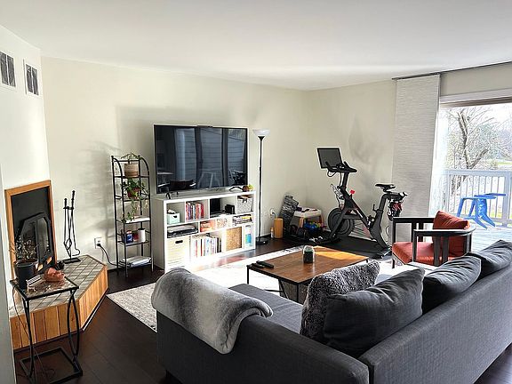 Living room and fireplace.
