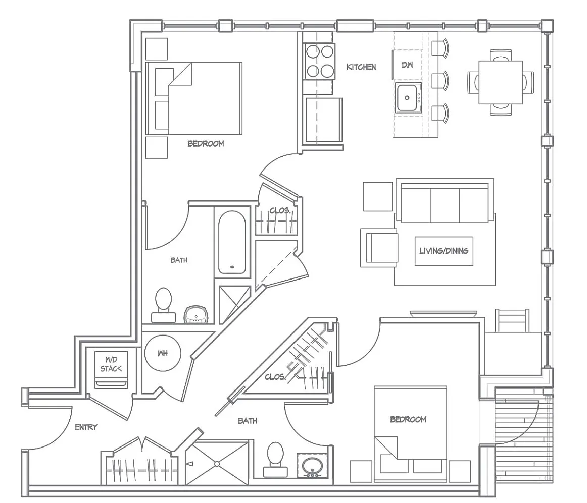 Floor plan 2Bed-2Bath (2B2A)