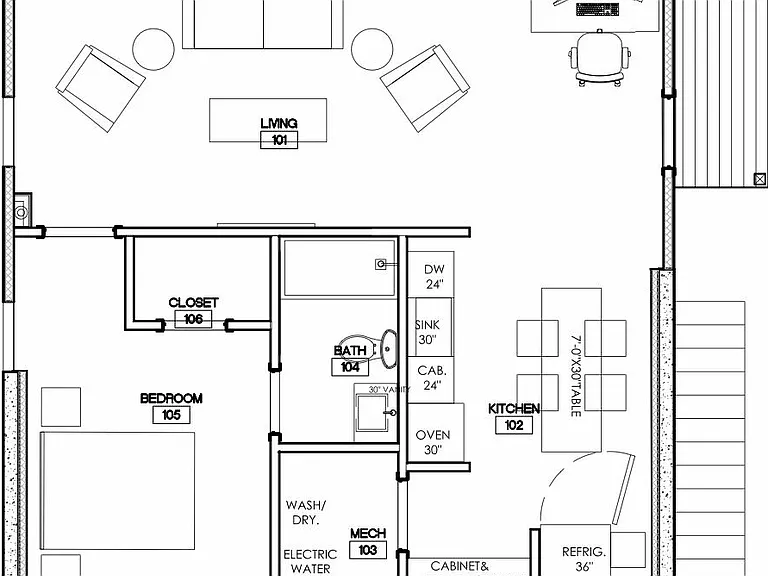 Floorplan and architects suggested furniture layout.