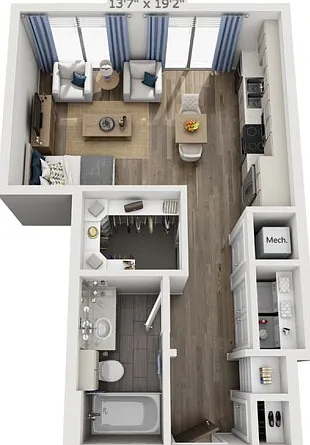 Floor plans are artist's rendering. All dimensions are approximate. Actual product and specifications may vary in dimension or detail. Not all features are available in every apartment. Prices and availability are subject to change. Floor plans are artist